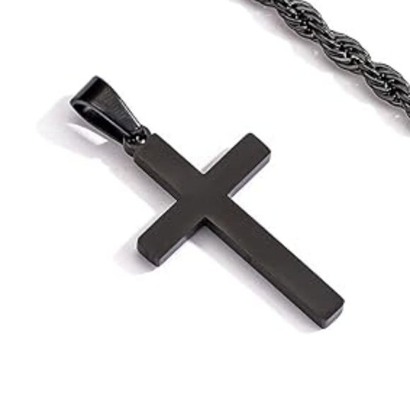 Cross Necklace with Chain: BLACK NWOT - Picture 2 of 3